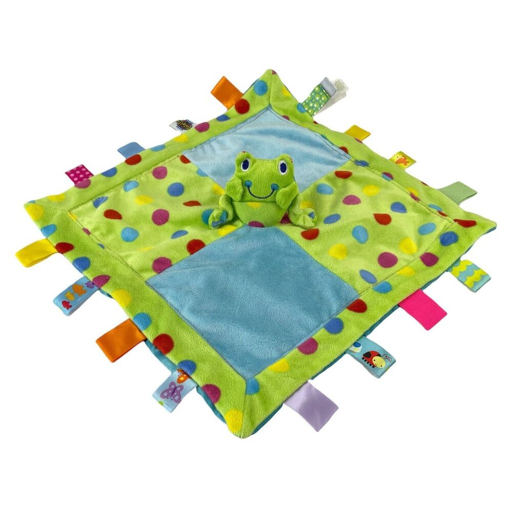 Taggies Mary Meyer Frog Lovey Baby Security Blanket Green Blue Polka Dots‎